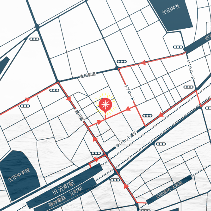 トアウエスト店への地図